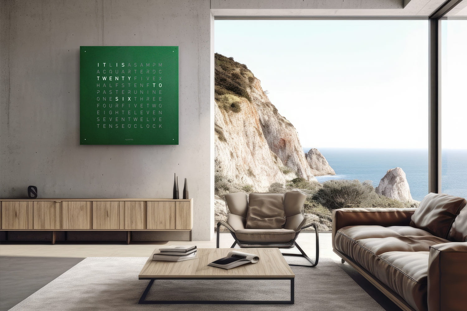 QLOCKTWO Velvet Noble Green 90 x 90 cm